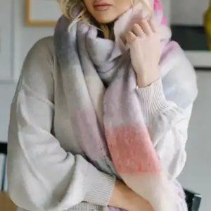 Steve Madden Colorblocked Fringe-Trim Blanket Scarf Wrap Oversized